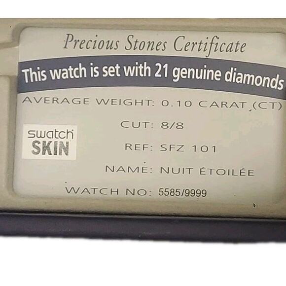 Swatch LA NUIT ETOILEE SFZ101 1998 Numbered Edition Skin Watch W/ Real Diamonds - Picture 9 of 9